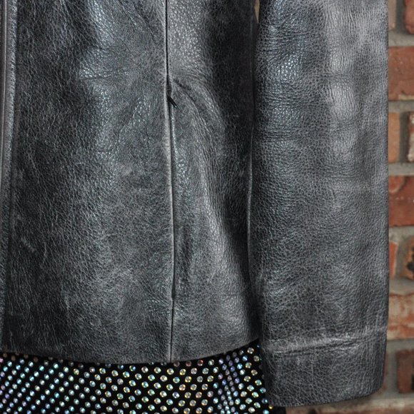 Vintage 90s Danier Tailored Grey Distressed Leather Coat Jacket P US 4-6 - Picture 7 of 11
